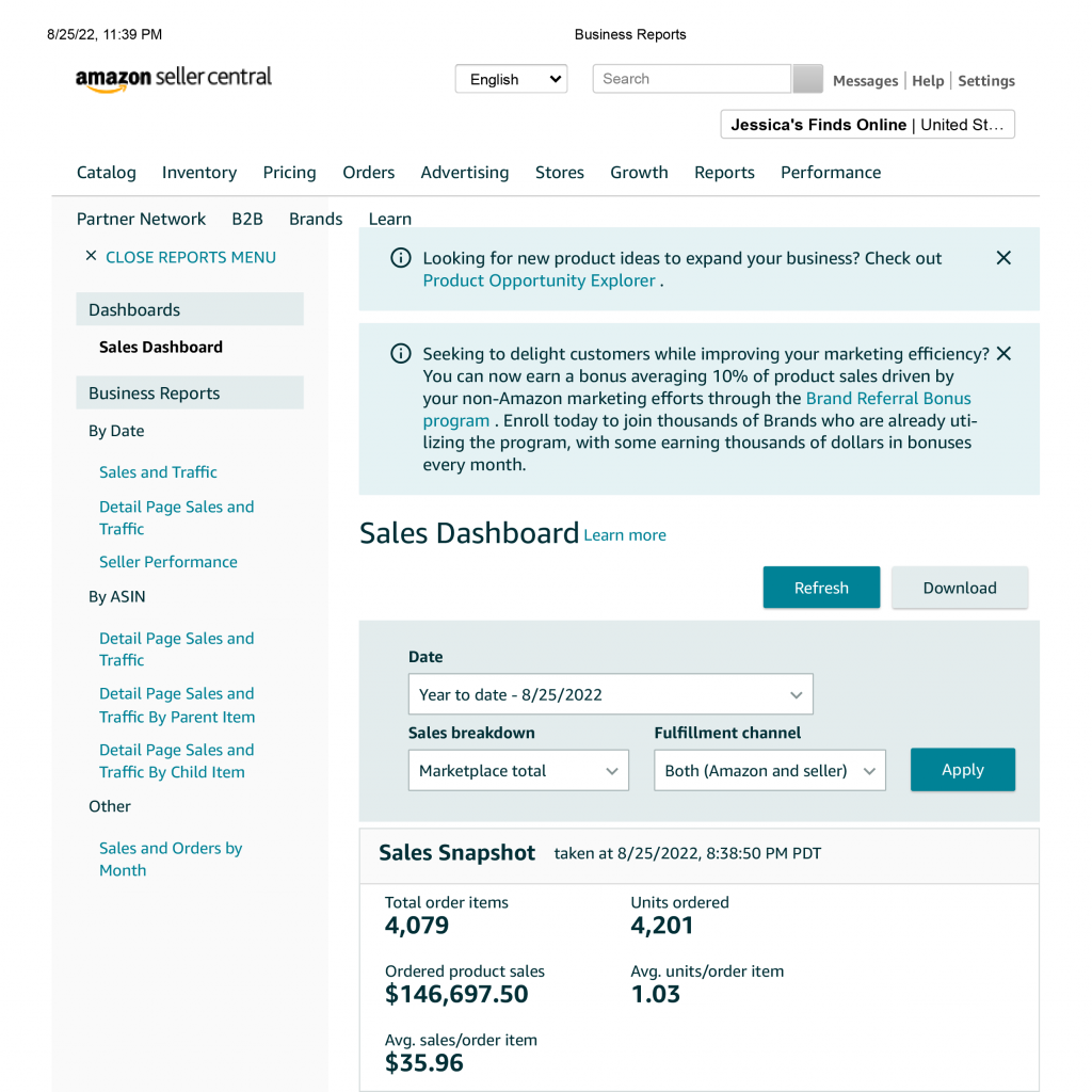 Jessica's Finds 2022 Sales